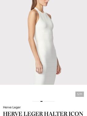 Herve Leger Ivory Halter Midi Bandage Dress